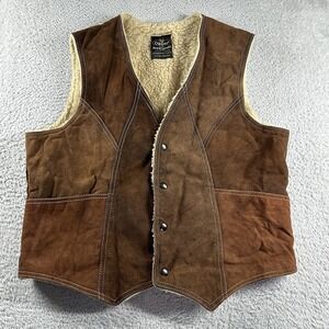 VINTAGE Cooper Leather‎ Suede Vest Sherpa Lined Mens Medium Brown Western